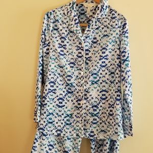 Soma Intimates ladies long-sleeved pajama set, Size Small Blue/white/aqua.